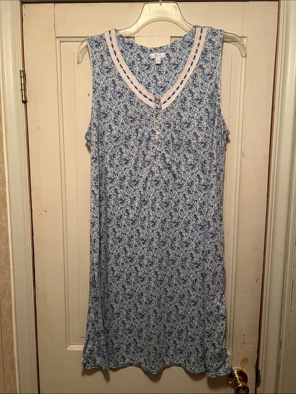 Secret Treasures Sky Blue Floral Nightgown with Lace Trim